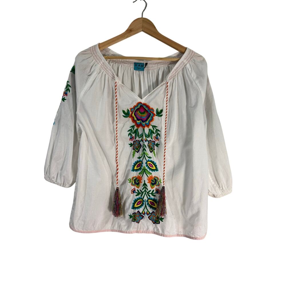 KAS Designs Embroidered Blouse Top Oversized Small